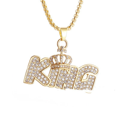 Gold Plated Crown KING Letter Hanging Necklace