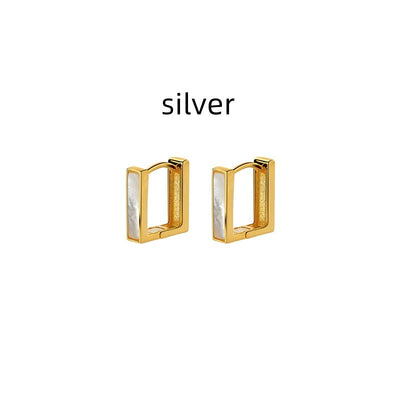 Silver Women's Elegant Shell Square Earrings